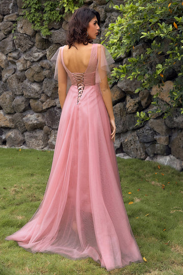 En Line V Hals Blush Long Prom Kjole med Appliques